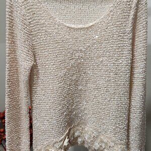 woman golden beige sweater